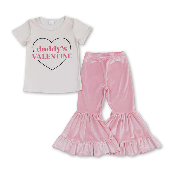 Daddy's valentine top pink velvet pants girls outfits