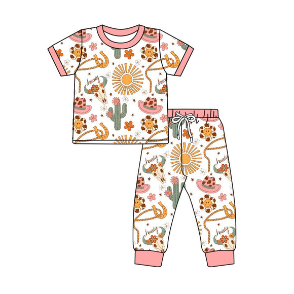 Howdy bull skull smile cactus kids girls western pajamas