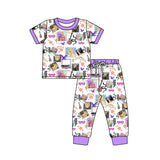 Lavender short sleeves butterfly guitar singer girls pajamas