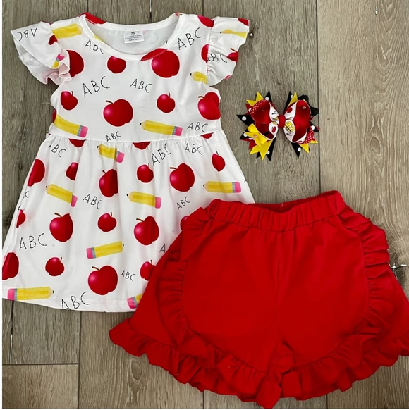 ABC top+red shorts girl clothing