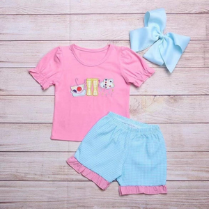 summer embroidery pink girl clothing