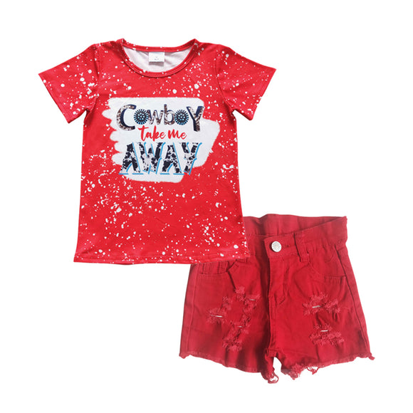 summer  cowboy take me away top + red Denim shorts outfits