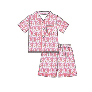 Pink short sleeves pocket Pink Preppy Dancing Monkey girls pajamas