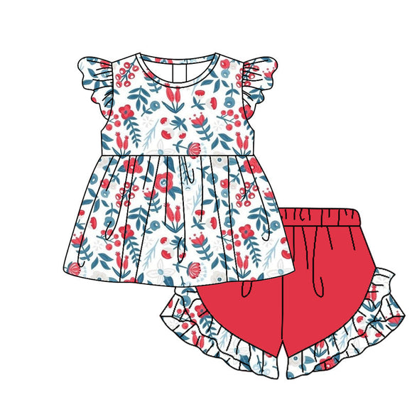 Red floral tunic ruffle shorts girls summer outfits