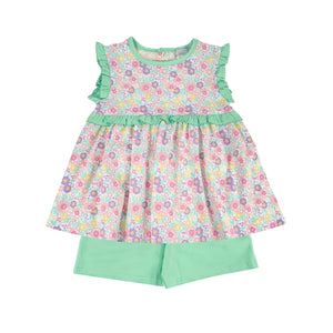 Floral tunic mint shorts girls summer clothing