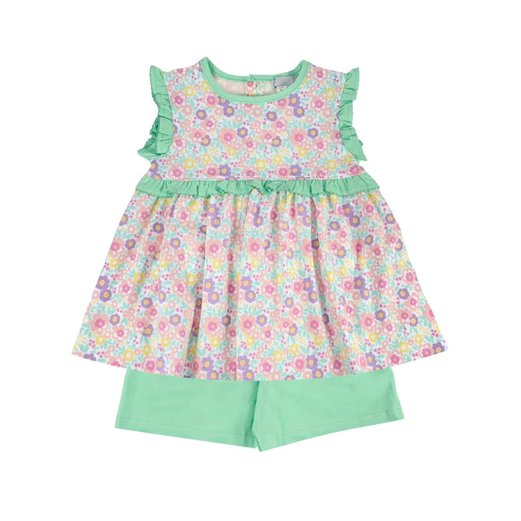 Floral tunic mint shorts girls summer clothing