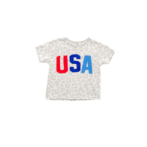 Short sleeves leopard USA girls 4th of july shirt