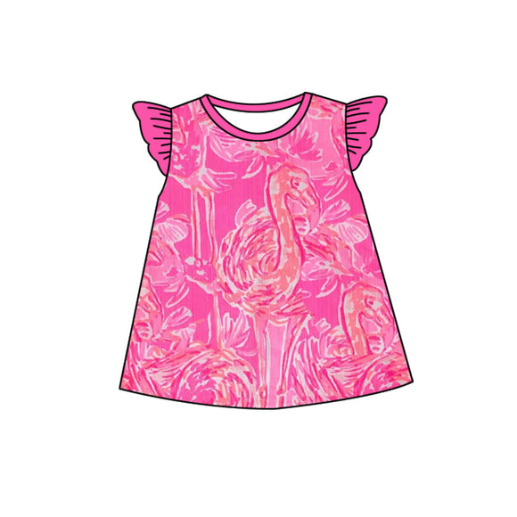 Flutter sleeves hot pink watercolor flamingo girls shirt