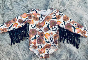 Halloween tassel skull baby romper