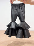 black ruffle Leather pants