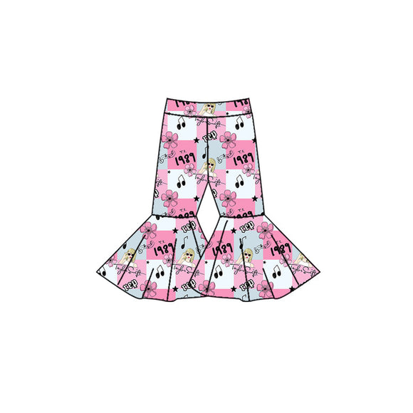 Pink plaid floral music singer girls bell bottom pants