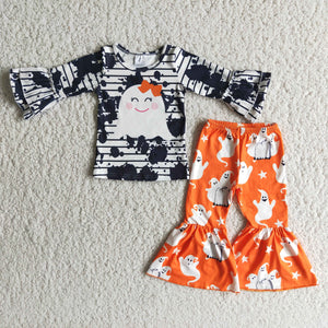 Halloween orange ghost girls clothing long sleeve outfits