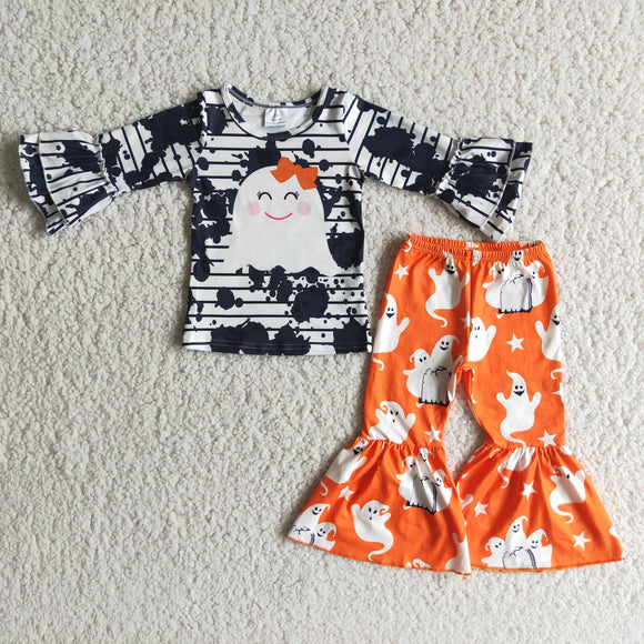Halloween orange ghost girls clothing long sleeve outfits
