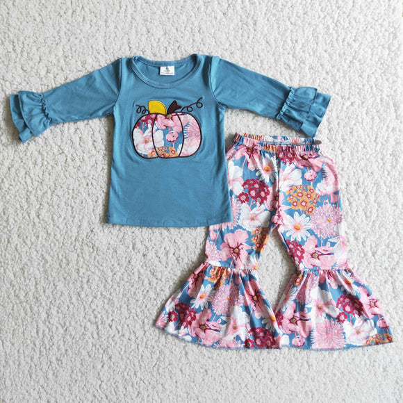 fall pumpkin embroidered girls clothing  outfits