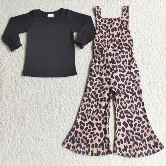 Leopard print suspenders suit