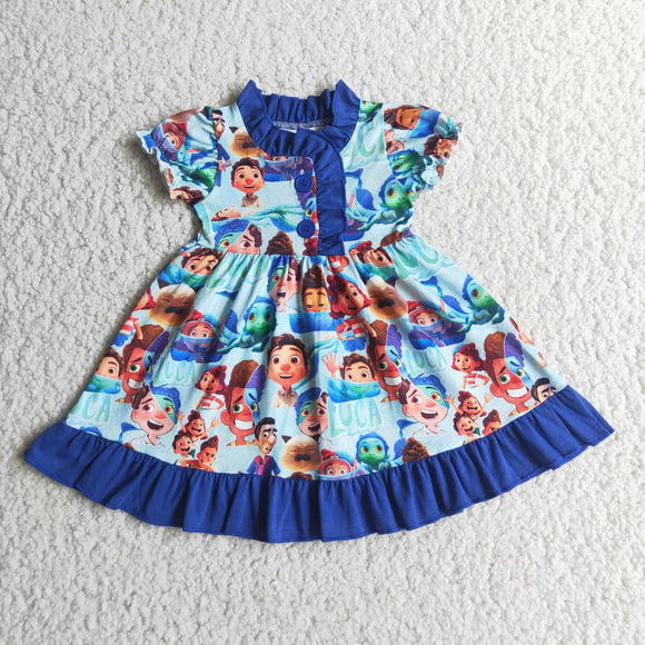 blue cartoon print dress