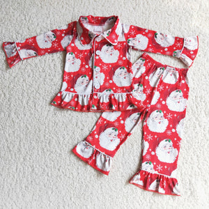 Christmas long sleeve girls clothing red pajamas