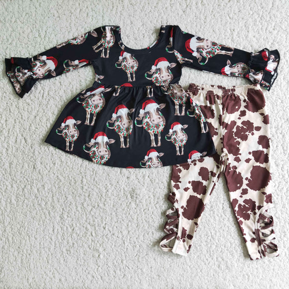 Christmas black cow girls clothing  outfits