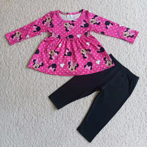 long sleeve cartoon pink girls clothing  outfits