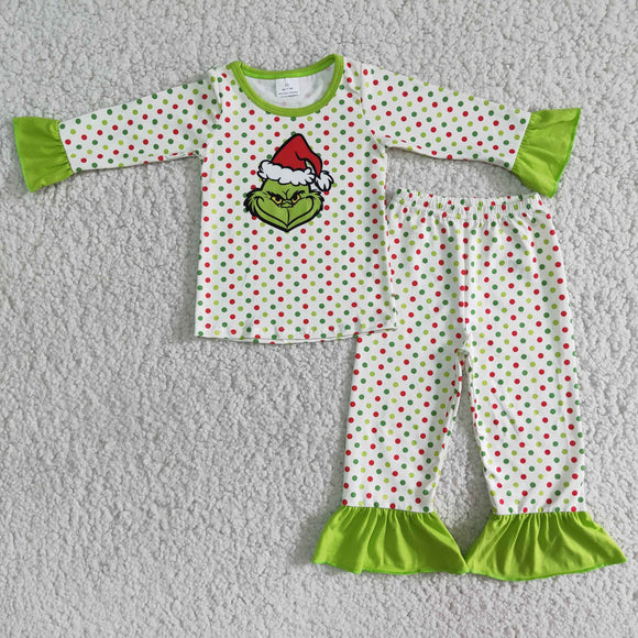 Christmas cartoon green dot girl clothing pajamas outfits