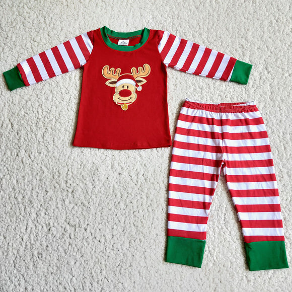 Red striped boy's Christmas pajamas