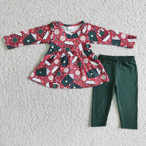 Cup lollipop long sleeve green pantsuit girls clothing  outfits