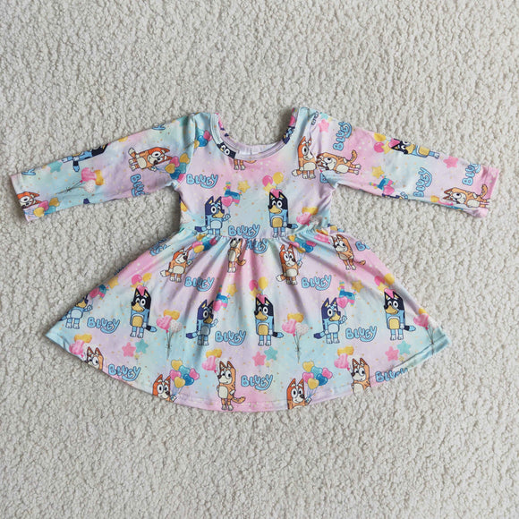blue Long sleeve with heart girls dresses