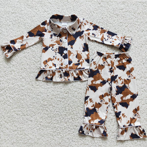 Cow print long sleeve pajama set