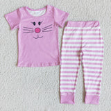 Short sleeve bunny print pink girls easter pajamas