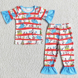 blue girls cartoon clothing pajamas outfits