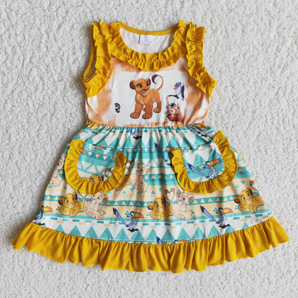 yellow tiger cartoon print dress