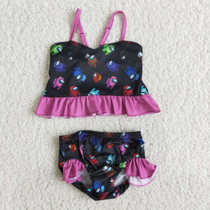 black and pink  cartoon Children's swimsuit