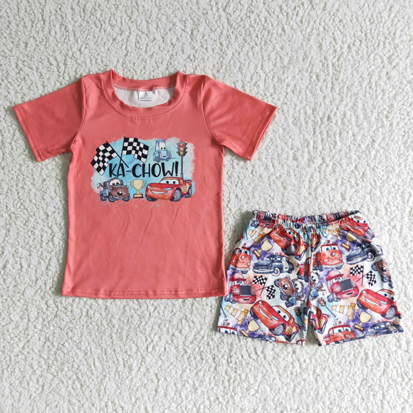 red car  boy's  print Summer outfits