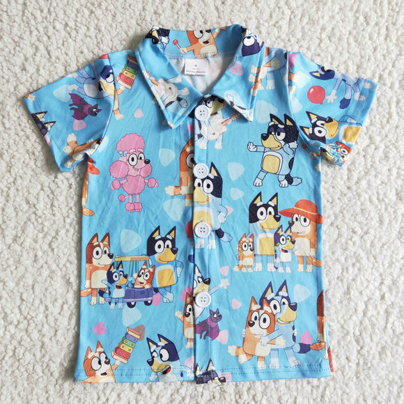 cartoon blue dog boy print T-shirt
