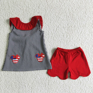 embroidery cartoon print Summer  girl outfits