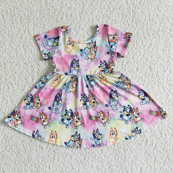 cartoon pink dog milk silk girls dress