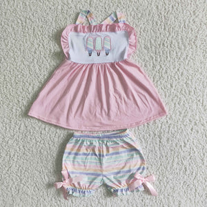 Embroidered pink ice cream top color shorts girls clothing