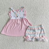 Embroidered pink ice cream top color shorts girls clothing