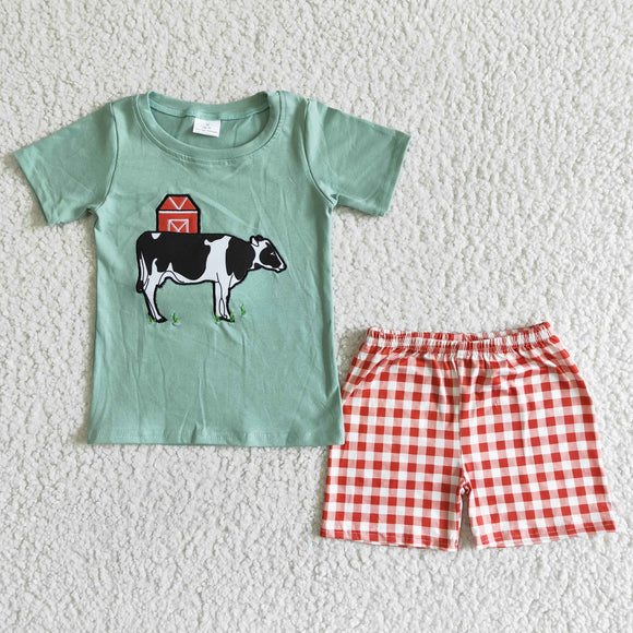 Embroidery boy's  cow print Summer outfits