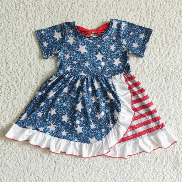 blue star and red stripe girl dress