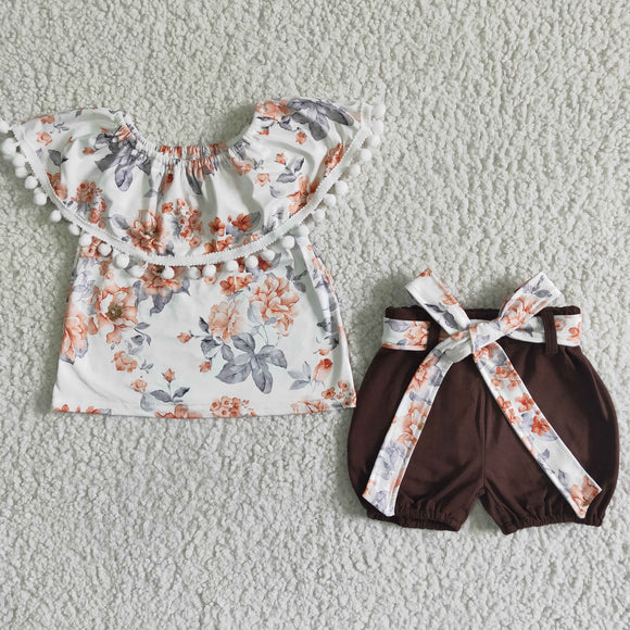 Floral top brown shorts girls clothing