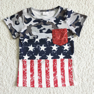 Patchwork sequin pocket boy T-shirt