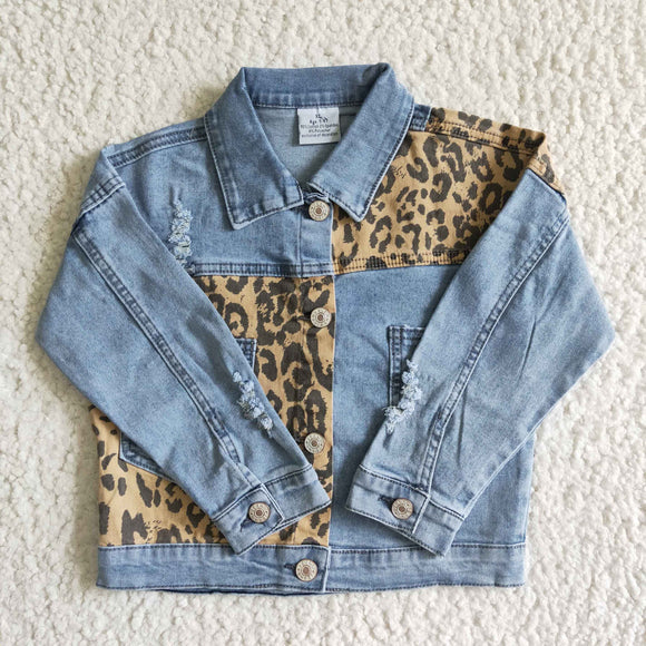 Boutique girl blue and leopard denim jacket
