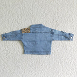 Boutique girl blue and leopard denim jacket