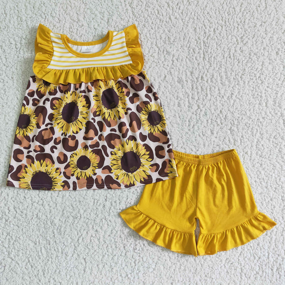 Sunflower top + yellow shorts girl clothing