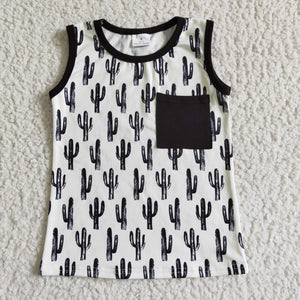 black cactus Sleeveless boy T-shirt