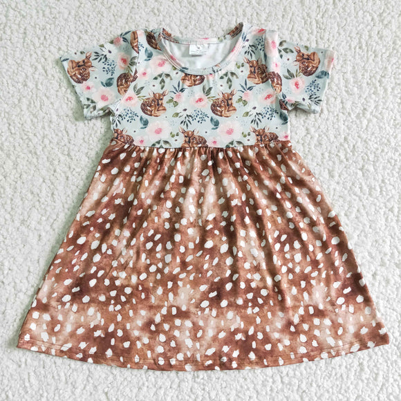 Fawn with brown flowers  girl dress
