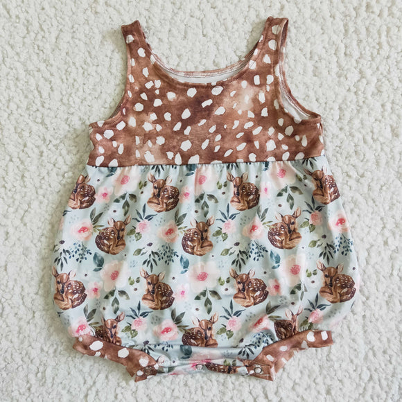 Fawn with brown flowers baby romper