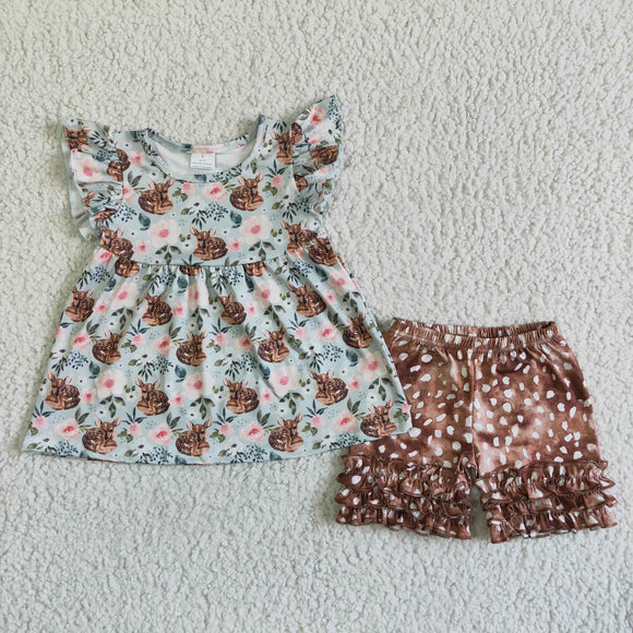 Fawn with brown flowers  girl outfits