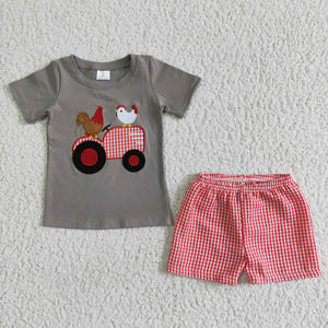 grey  embroidery boy's  cartoon print Summer outfits